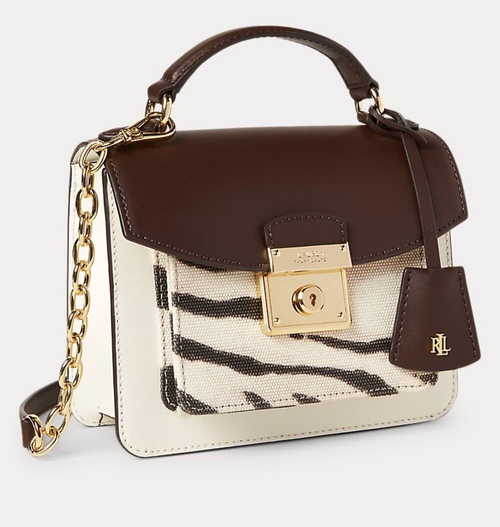 Lauren Ralph Lauren Canvas Mini Beckett Satchel Zebra Chestnut LRL Lock